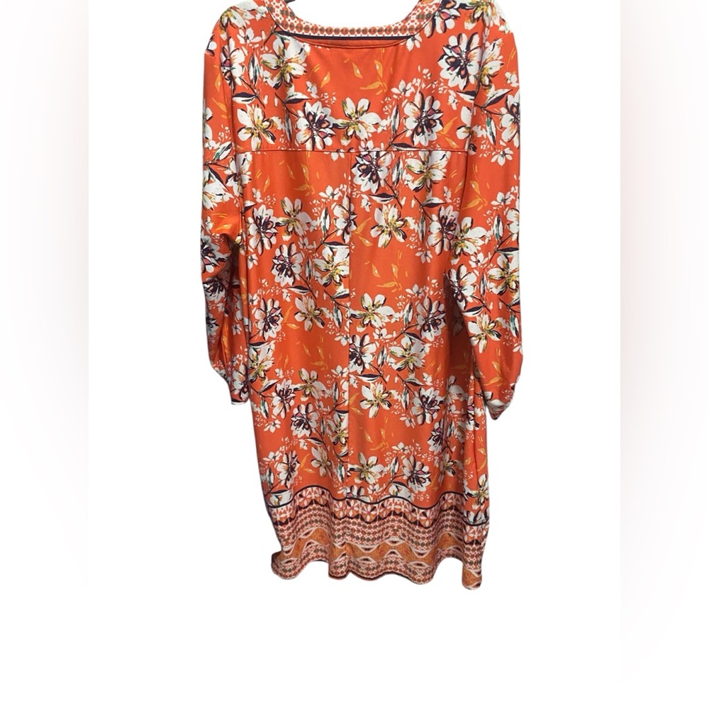 Floral Orange Long Sleeve Dress PXL - Picture 2 of 4